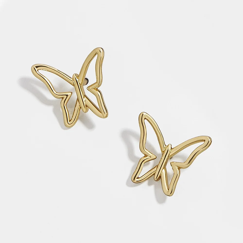 

Kpop Simple Hollow Butterfly Stud Earrings Female Jewelry Gold Plated 2022 Trend New Fashion Brincos Party Girl Gifts Bijoux