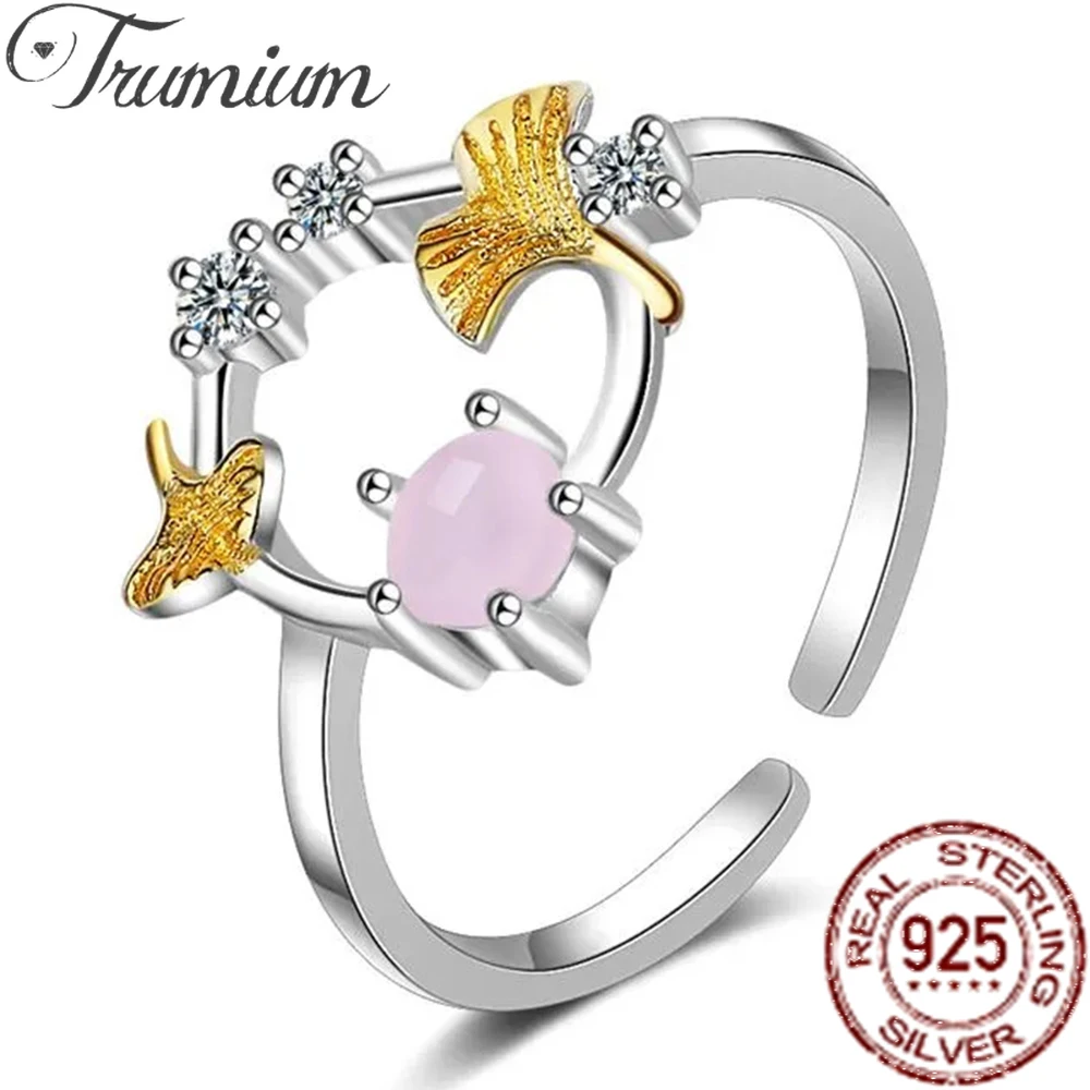 

Trumium 100% 925 Sterling Silver Ginkgo Leaf Wreath Rings for Women Open Exquisite Fine Jewelry Anniversary Gifts Girl