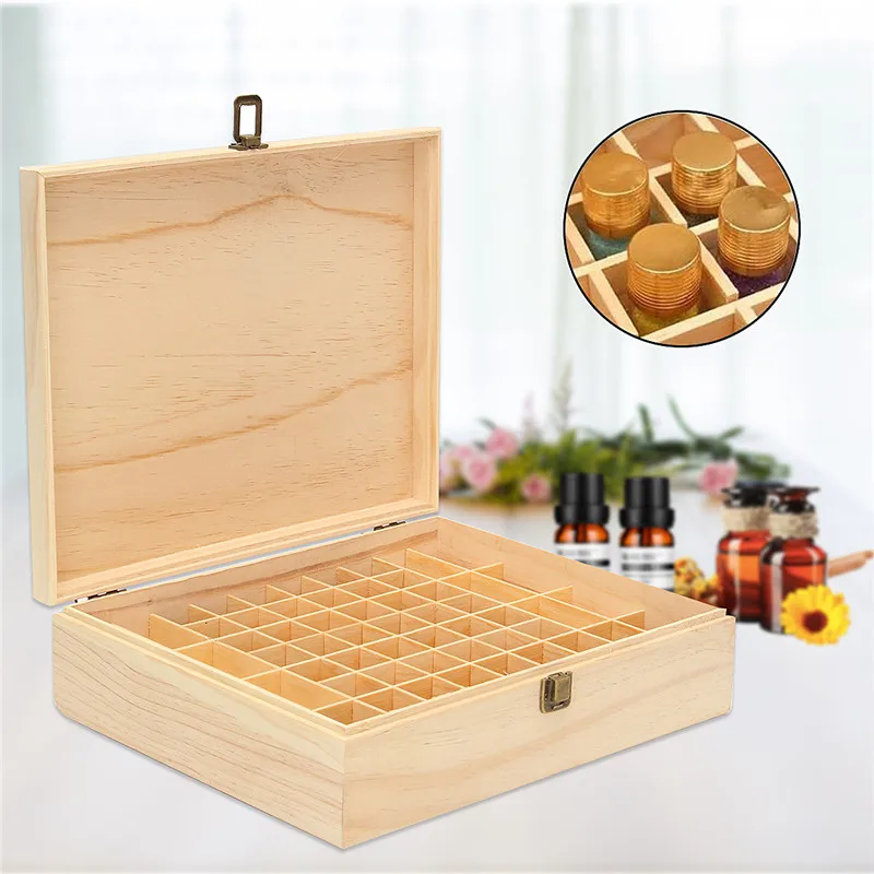 

64 Slots Essential Oil Bottle Storage Box Wooden Aromatherapy Bottles Storage Organizer Jewelry Treasure Case