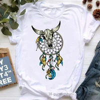 funny flowers cow skull t shirt dreamer gypsy soul graphic print t shirt women clothes female clothing short sleeve t shirts top