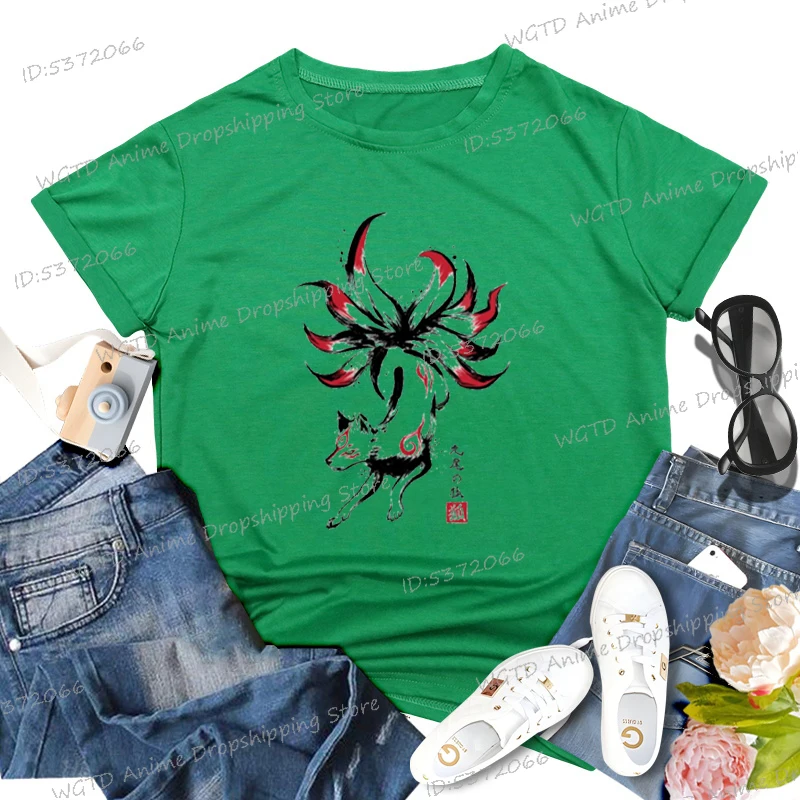 Nine-tailed Fox Classic Tops Harajuku Fashion T-shirt Women Kyubi No Kitsune Sumi Casual Top Womens Crew Neck T-shirts