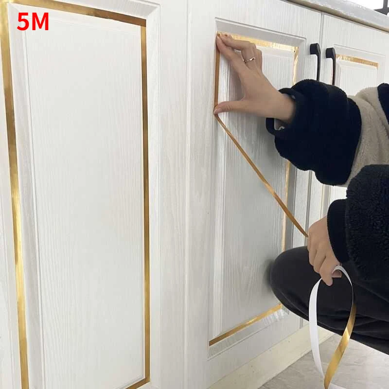 

5M Ceiling Edge Strips Tile Gap Self Adhesive Line Waterproof Gold Tape DIY Art Wall Decor Furniture Edge Banding Strip