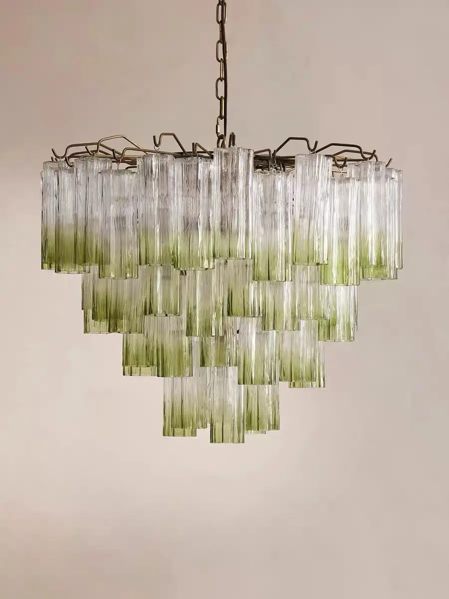 Текстурные стеклянные люстры прозрачные градиентные зеленые итальянские
