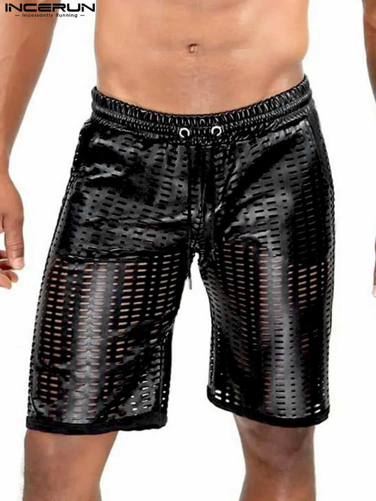 

2022 Men Shorts Hollow Out Drawstring See Through Sexy Casual Men Bottoms Streetwear Baggy Party Nightclub Shorts S-5XL INCERUN