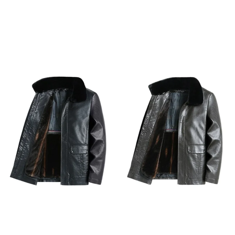New Arrival Suepr Large Winter Thick Men's Flip Collar Detachable Two-piece Set of Leather Padding Jacket Plus Size XL-6XL 7XL