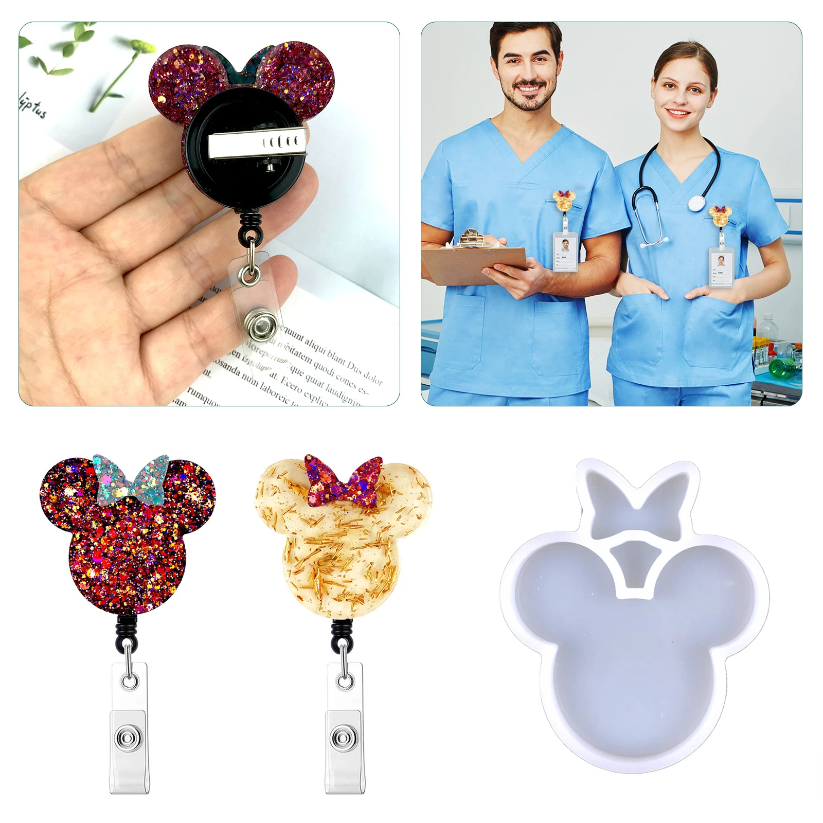 Minnie Badge Clip Decorative Epoxy Resin Mold DIY Minnie Badge Buckle Easy Pull Buckle Clip Decorative Silicone Mold