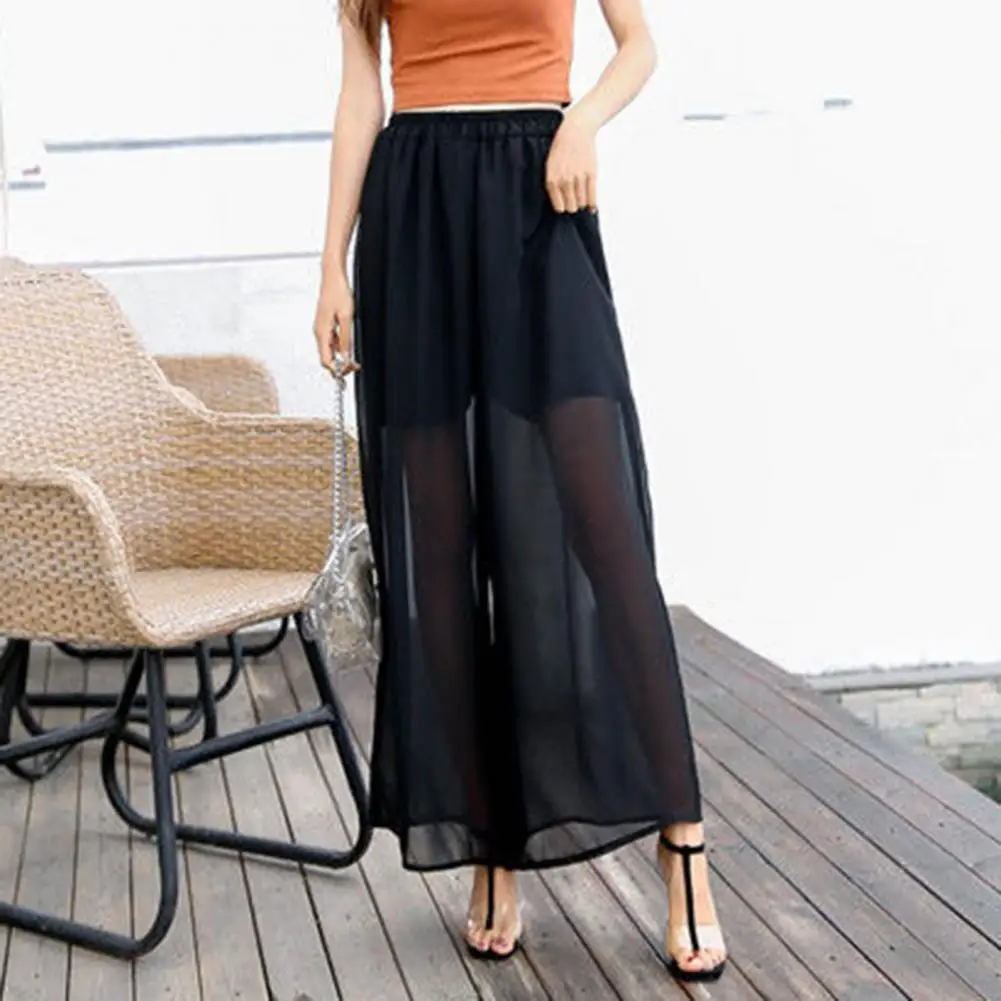 

Elastic Waistband Shorts Lining Sunscreen Women Trousers See-through Chiffon Wide Leg Women's Jeans/Pants High Waist Streetwear