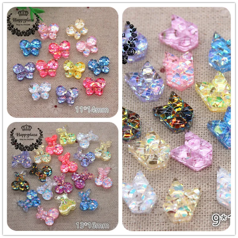 

50 шт. маленькие новые разноцветные блестящие бабочки из смолы/вишня/стрела с плоским основанием Кабошон DIY Украшение для телефона/рукоделия