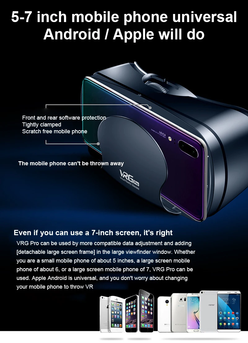 VRG Pro 3D VR Glasses Virtual Reality Full Screen Visual Wide-Angle For 5 To 7 Inch Smartphone Devices Dropship |