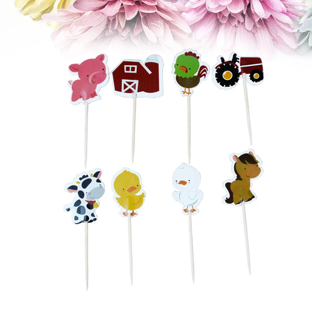 

Decorations Cake Party Pattern Farm Cupcake Topper Supplies Animals Cartoon Chicken Duck Horse