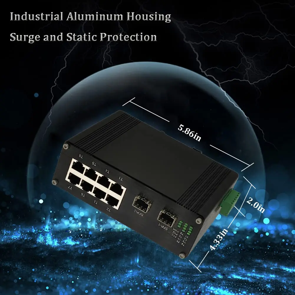 Industrial 8 port switch with 2 sfp,8GE+2SFP Gigabit Switch,POE Optional,8 Port Gigabit Ethernet Switch DIN Rail Mount,IP40,