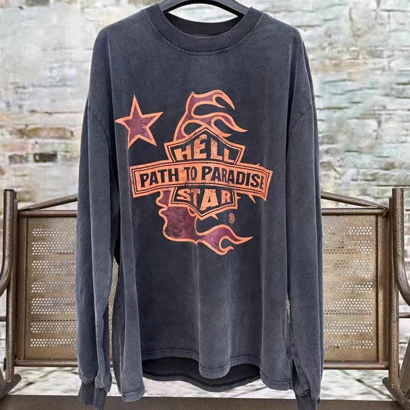 

Классическая футболка Y2k с длинным рукавом и принтом в виде надписи «Do Old Wash Craft» для мужчин и женщин, модная Универсальная футболка «Hellstar T Shi»