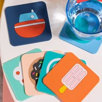 1 pc multicolor cute coaster cartoon silicone dining table placemat kitchen accessories mat cup bar mug cartoon drink pads