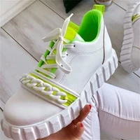 chain sneakers women fashion colorful ladies round toe lace up casual shoes autumn platform flat shoes zapatillas mujer