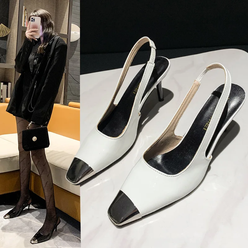 

Fashion Womens Shoes 2022 Square Toe Female Sandal High Heels Luxury Summer Leather Girls Spring Beige Stiletto High-heeled Comf