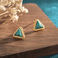 925 silver needle simple female jewelry earrings natural stone turquoise triangle gold lace earrings for women girl gift 1010mm
