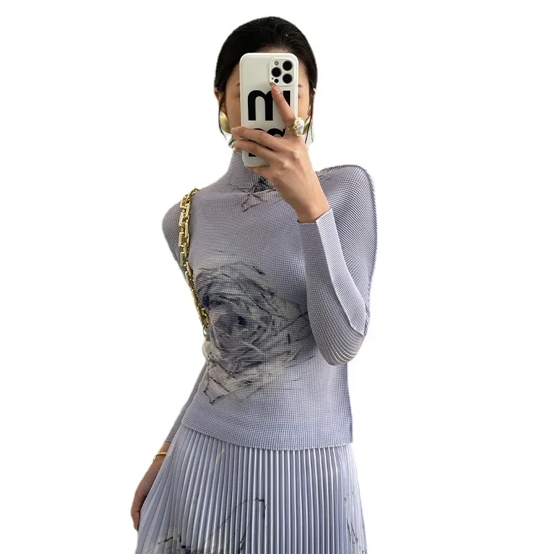 Модный повседневный костюм женская футболка с длинным рукавом плиссированная