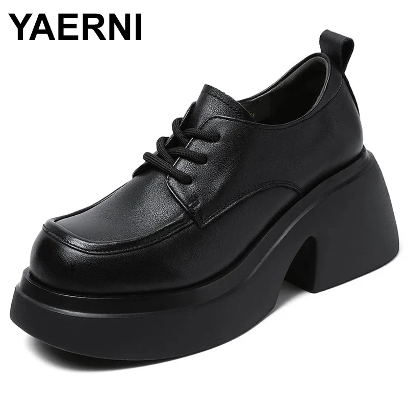 

New Genuine Leather Platform Women Sneakers Female Lace Up Moccasins Fashion Autumn Spring Casual Block Heels Shoes