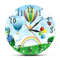 hot air balloons with rainbow silent non ticking wall clock for nusery baby room fairy tale scenery decorative clock wall watch