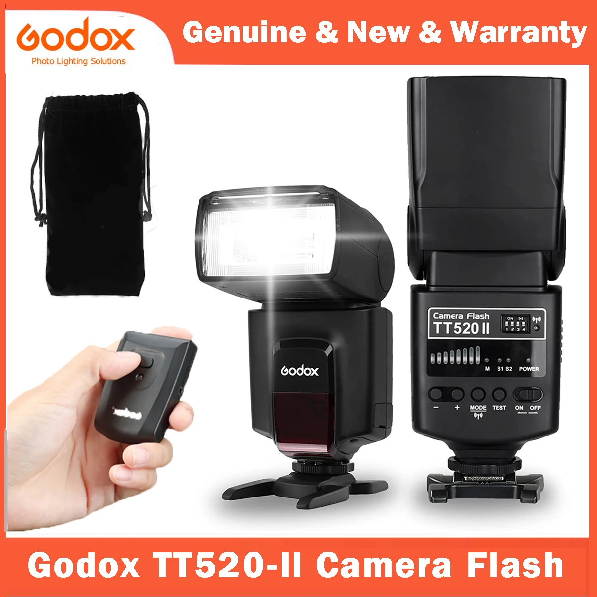 Godox Wireless Camera Flash Speedlite Thinklite TT520II with Build-in 433MHz Signal for Canon Nikon Pentax Sony Fuji Olympus DSL