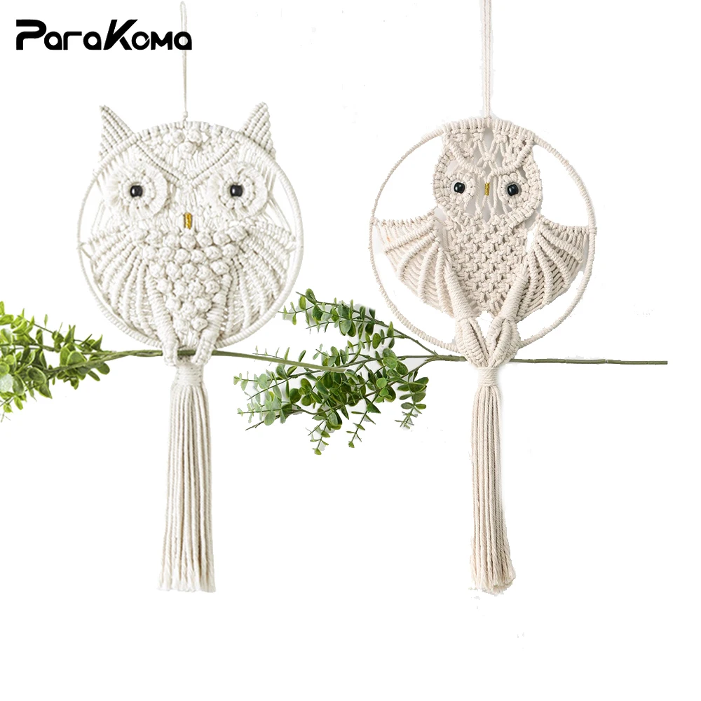 

Owl Macrame Wall Hanging Boho Room Decor Handmade Woven Home Decor for Office Bedroom Living Room College Dormitory