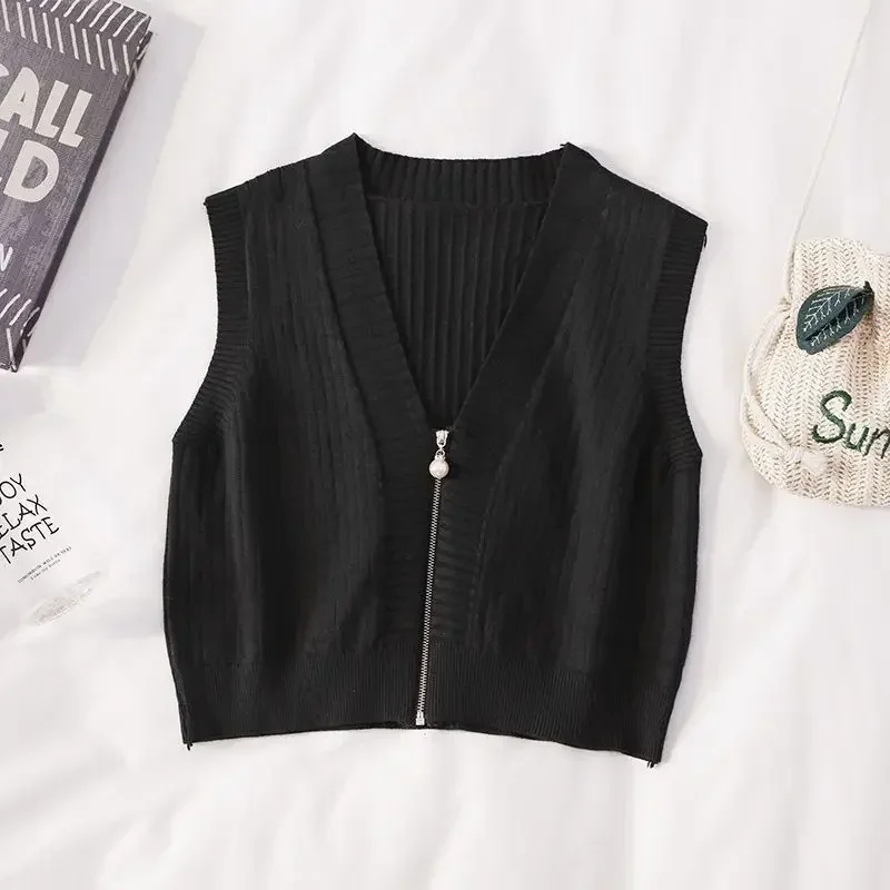 Короткий вязаный топ для женщин черный жилет с v-образным вырезом женские свитера