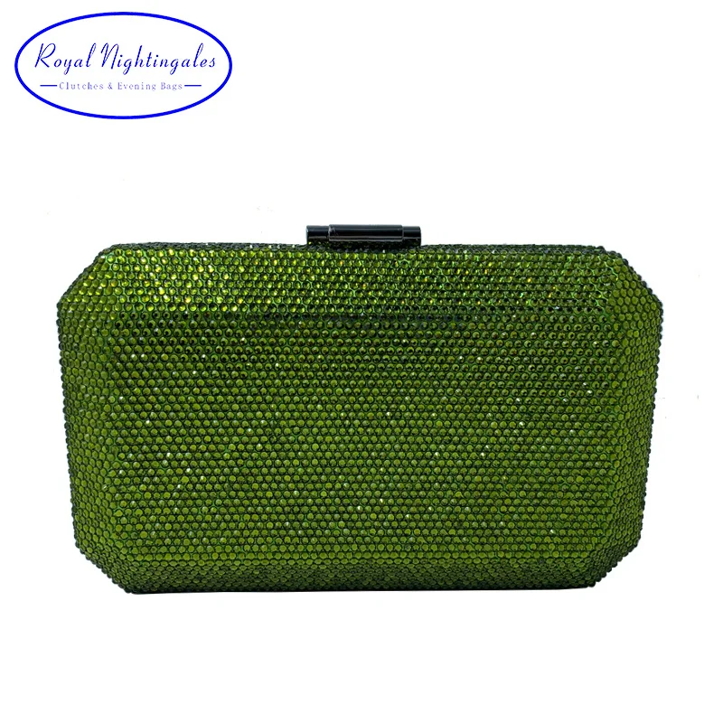 

New Olive Green Party Evening Bags and Clutches with Crystal Rhinestone for Womens Party Wedding Prom Dress