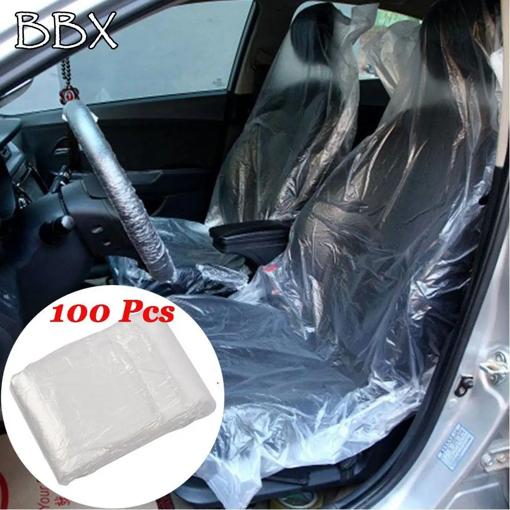 

100 pcs Universal Disposable Car PE Plastic Seat Cover Stain Resistant Waterproof Car Repair Cover Steering Wheel Cover