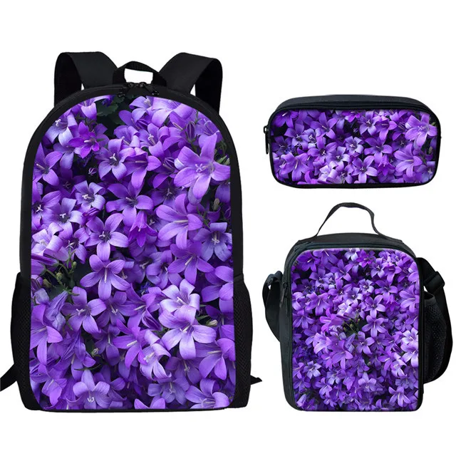 

Trendy Fashion Funny Beautiful Purple Lilac 3D Print 3pcs/Set pupil School Bags Laptop Daypack Backpack Lunch bag Pencil Case