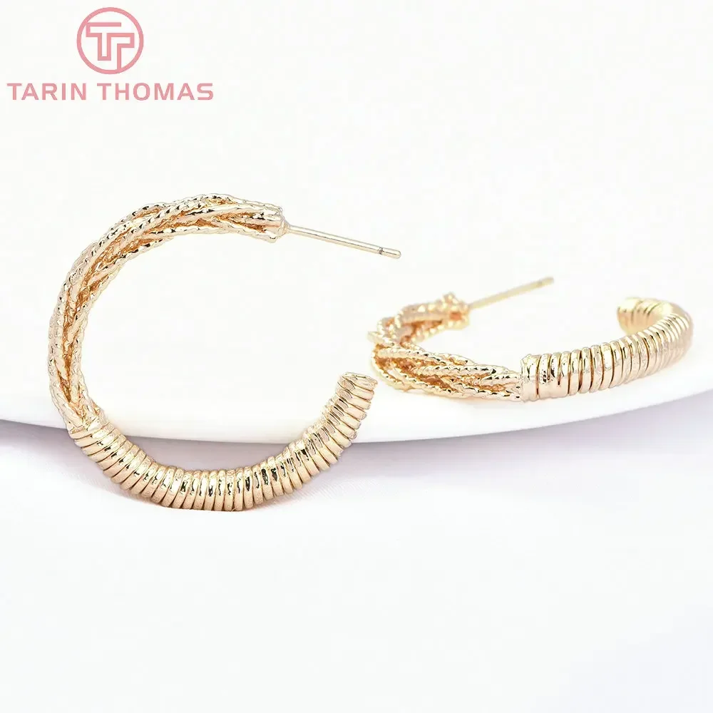 (7742) 2 шт. 30 мм 24-каратное золото латунные полукруглые тканые крючки для сережек