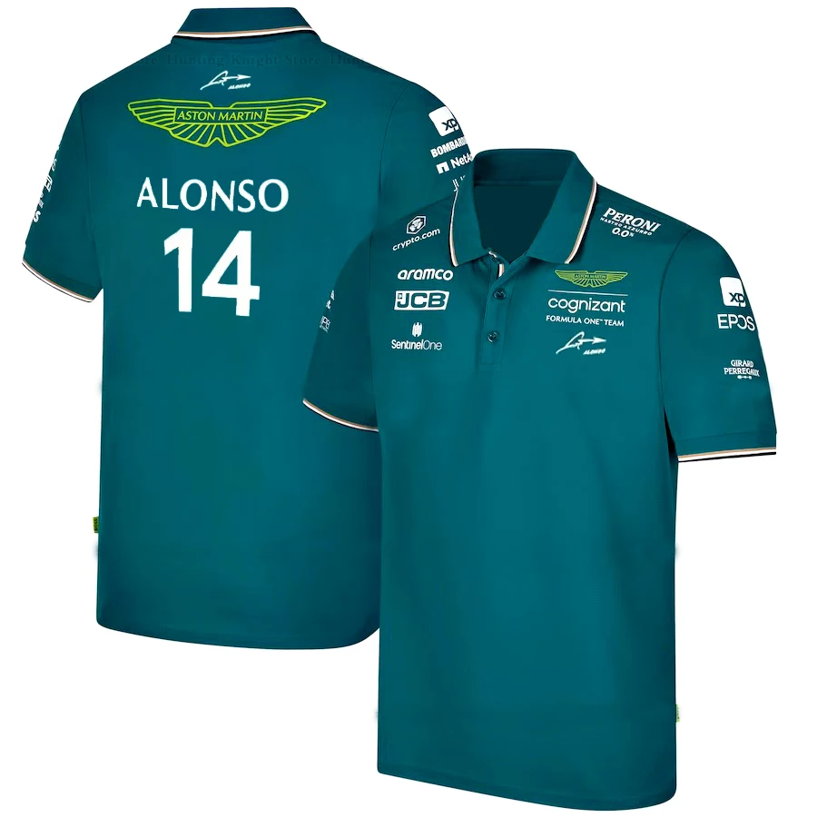 

Aston Martin 14 and 18 Alonso drivers 2023 F1 championship team sports short-sleeved polo shirt fans green breathable