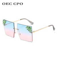 oec cpo oversized women diamond sunglasses trendy crystal frameless rhinestone sun glasses female shades fashion punk eyewear