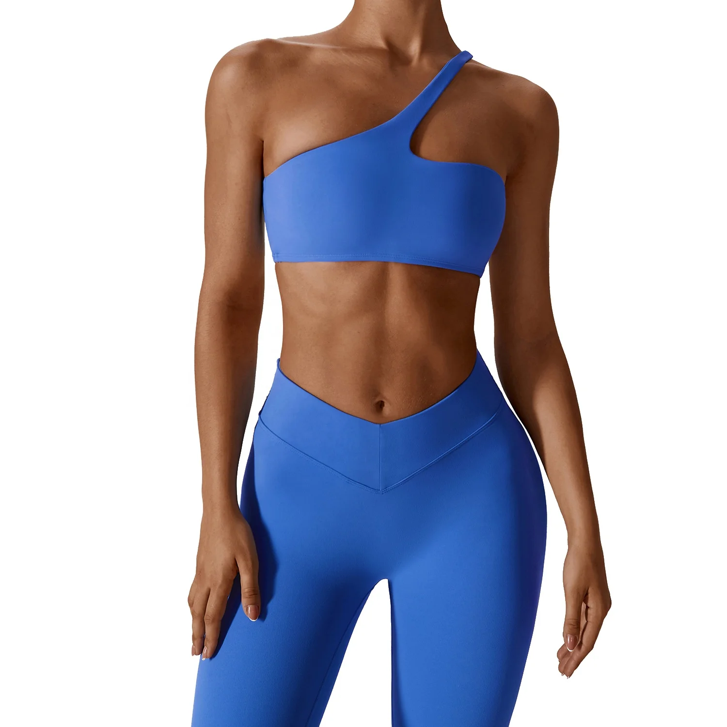 

Женские Эластичные быстросохнущие леггинсы и бюстгальтер с одним плечом и V-образным вырезом