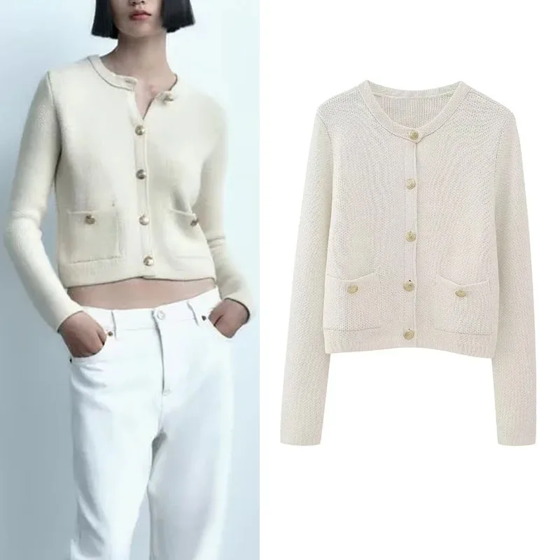 

Кардиган женский трикотажный с круглым вырезом, на пуговицах