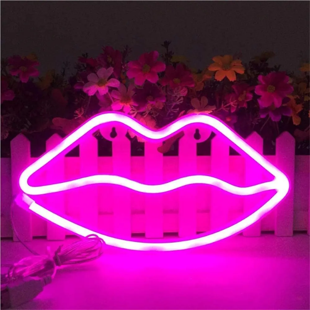 

LED Neon Sign Night Lights Lips Lamp Wall Decor Light for Indoor Christmas Wedding Party Kids Room love romantic USB battery
