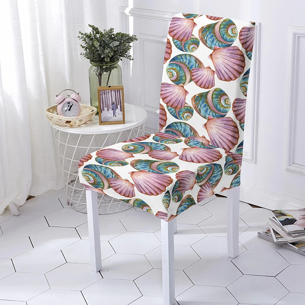 Shell Pattern Chair Cover 3D Coral Print Elastic Chair Slipcovers Stretch Seat Protector Case For Dining Room Hotel Kitchen 1PC images - 6