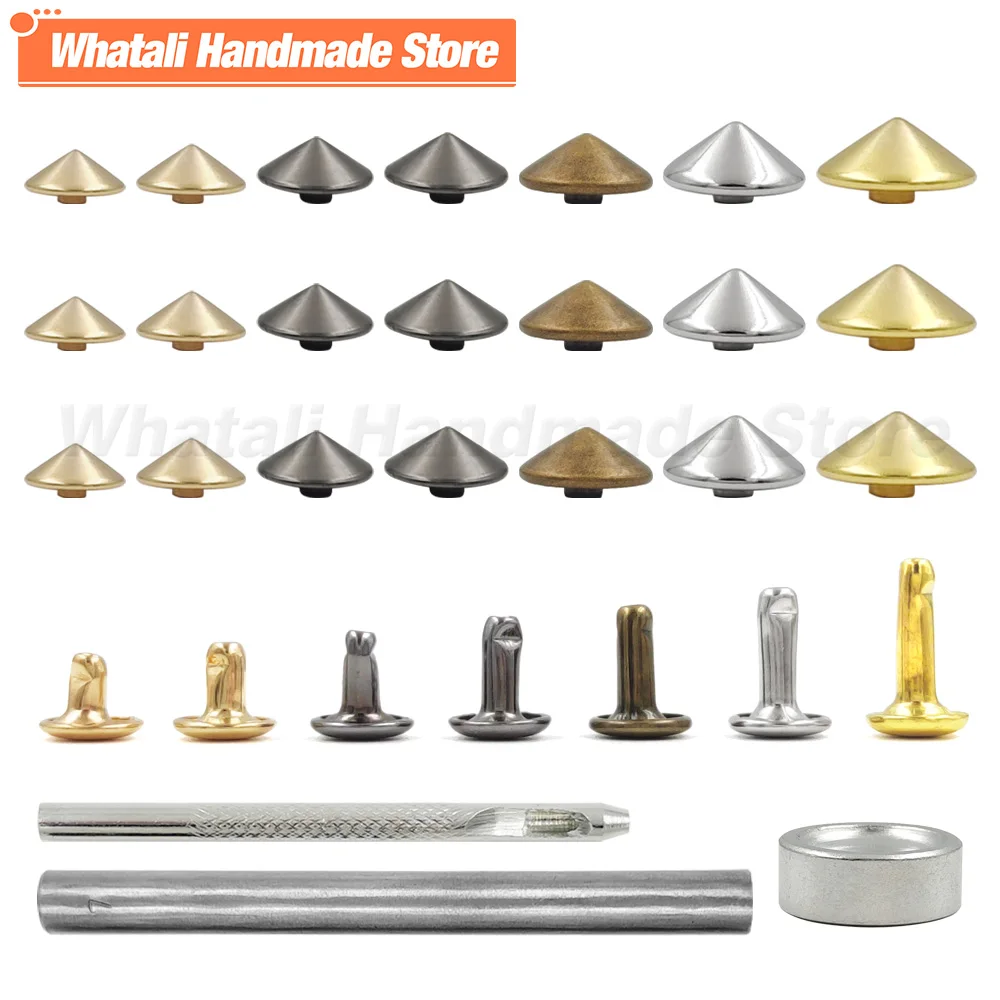 

100sets 5-12mm Conical Rivet Spikes With Round Rivet Base And Tools DIY Punk Rock For Clothes Shoes Bag Leathercraft Accessories