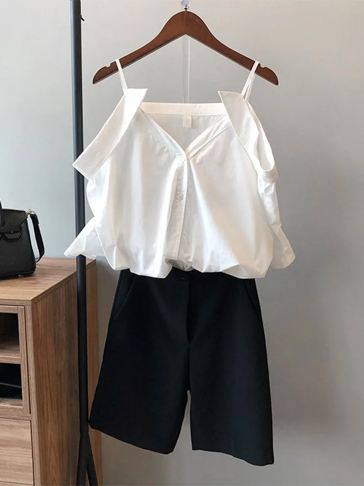 

2022 Summer New One-shoulder Suspender Blouse Women's French Off-the-shoulder Heart Machine Sexy Short Shirt Top Woman F077