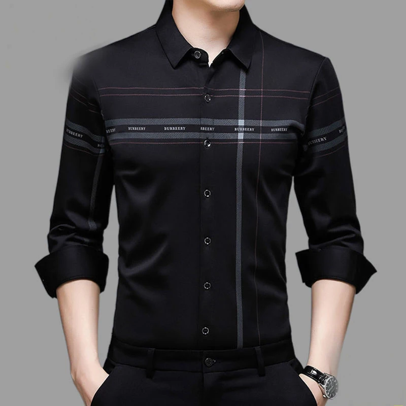 Autumn Winter Casual Striped Design Vintage Shirt Man Long Sleeve Business Patchwork Design Blouse Male All Match Homme Clothes
