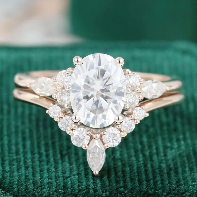 

2023 New Rose Gold Diamond Women's Ring 2-Piece Set Luxury Fashion Gothic Vintage Personalized Party Gift Y2K Jewelry