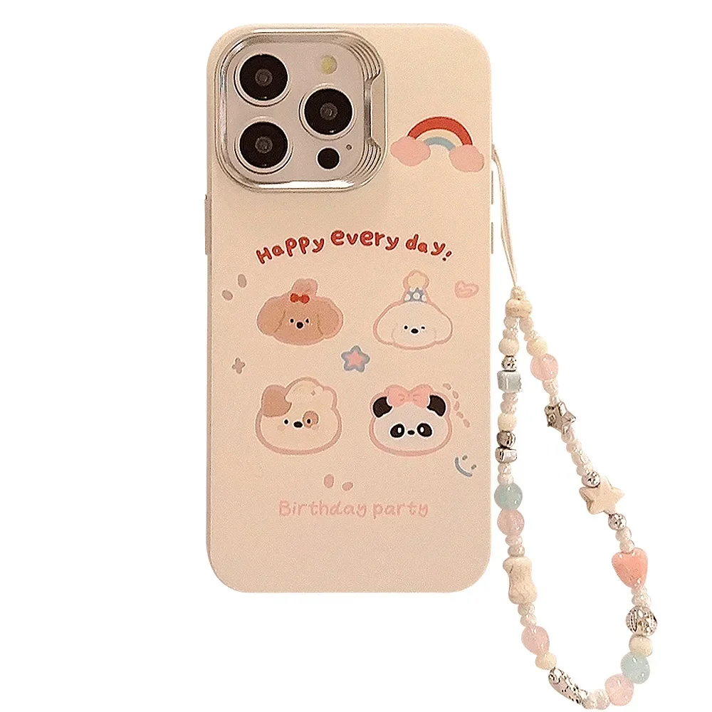 Panda Teddy Chow puppy party art Подвеска Чехол для телефона iPhone 16 15 14 13 12 11 Pro Max Plus Симпатичный