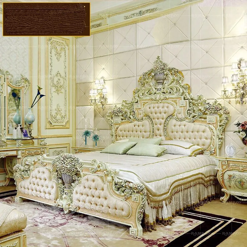 

Итальянская резная двойная кровать из цельной древесины, европейская роскошная тканевая окрашенная кровать, вилла, Главная спальня, кровать принцессы