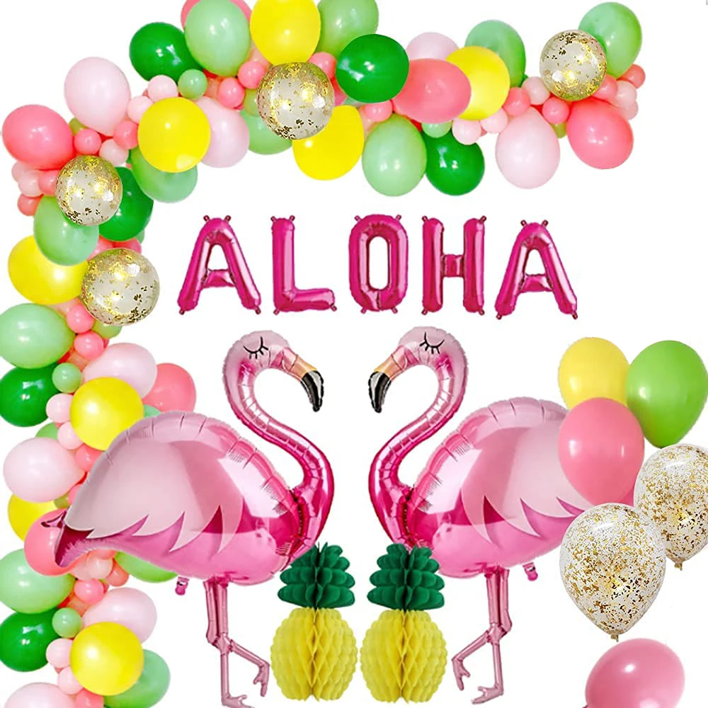 

Hawaiian Party Decorations Flamingo Balloon Hawaii Aloha Balloon Banner Paper Pineapple Tropical Summer Birthday Decorations