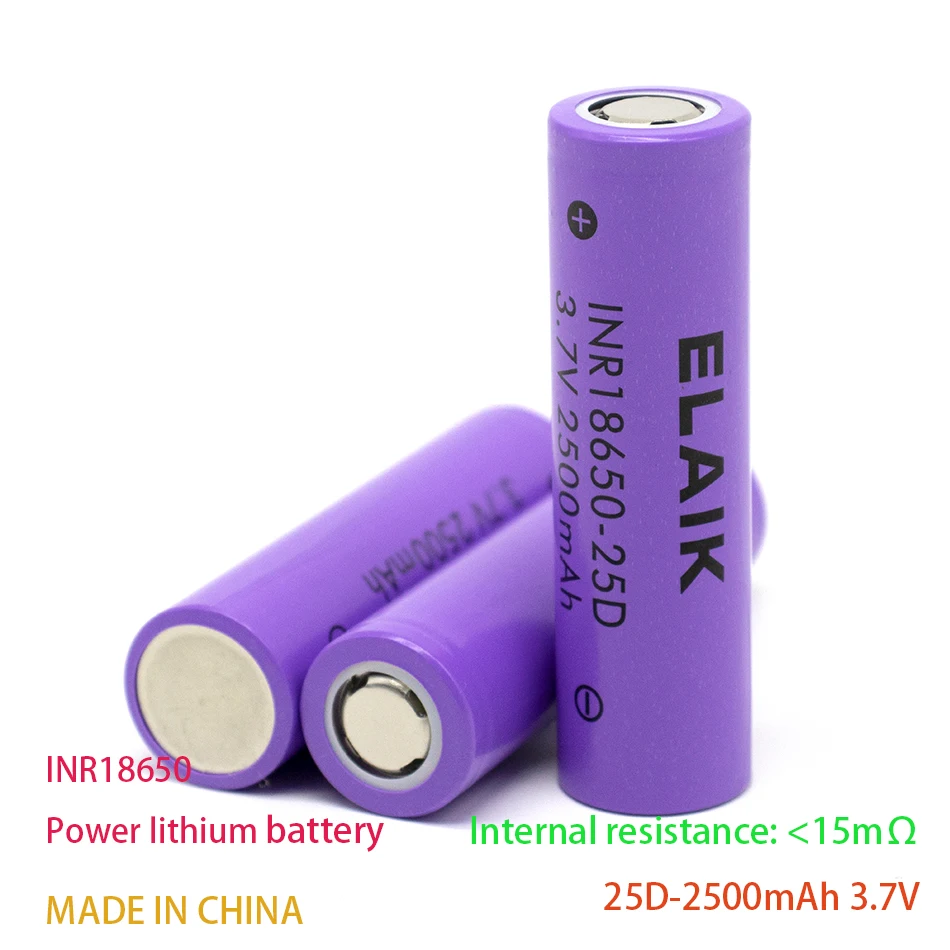 

INR18650 3.7V 2500mAh*4pcs Rechargeable lithium battery power battery Stable performance 20A battery 25D-flat head