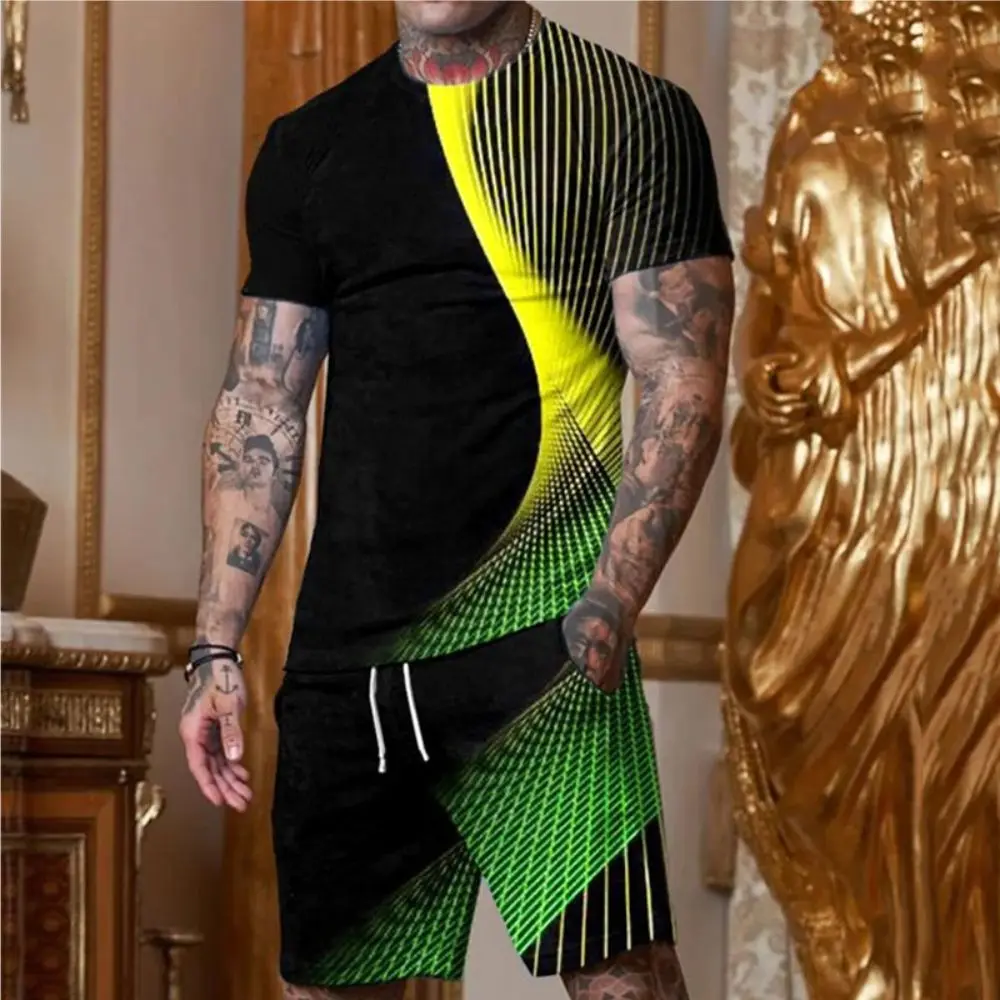 Men Clothes Plus Size 3D Printed T-shirt Suits Fashion Funny Graphic Round Neck Ropa Fashion Designer Short Sleeve 2 Pieces