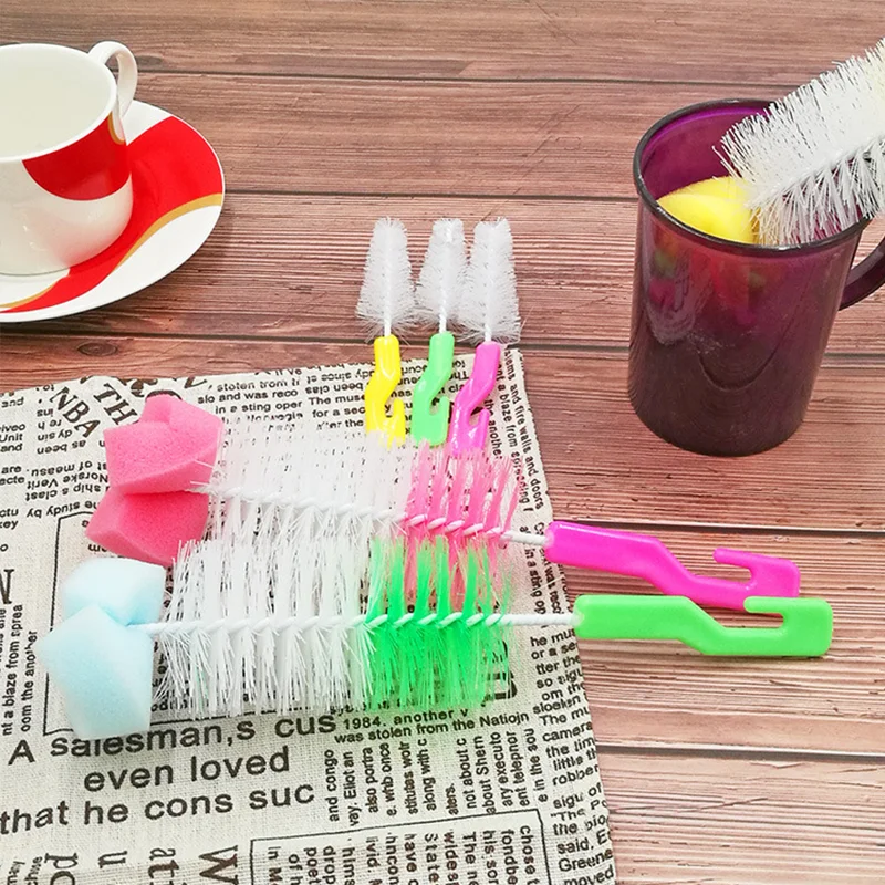 

Baby Bottle Brush Cleaner Set Soft Pink & Blue Sponge for Cleaning Baby Bottles Nipple Brush Straw Cleaner Detachable