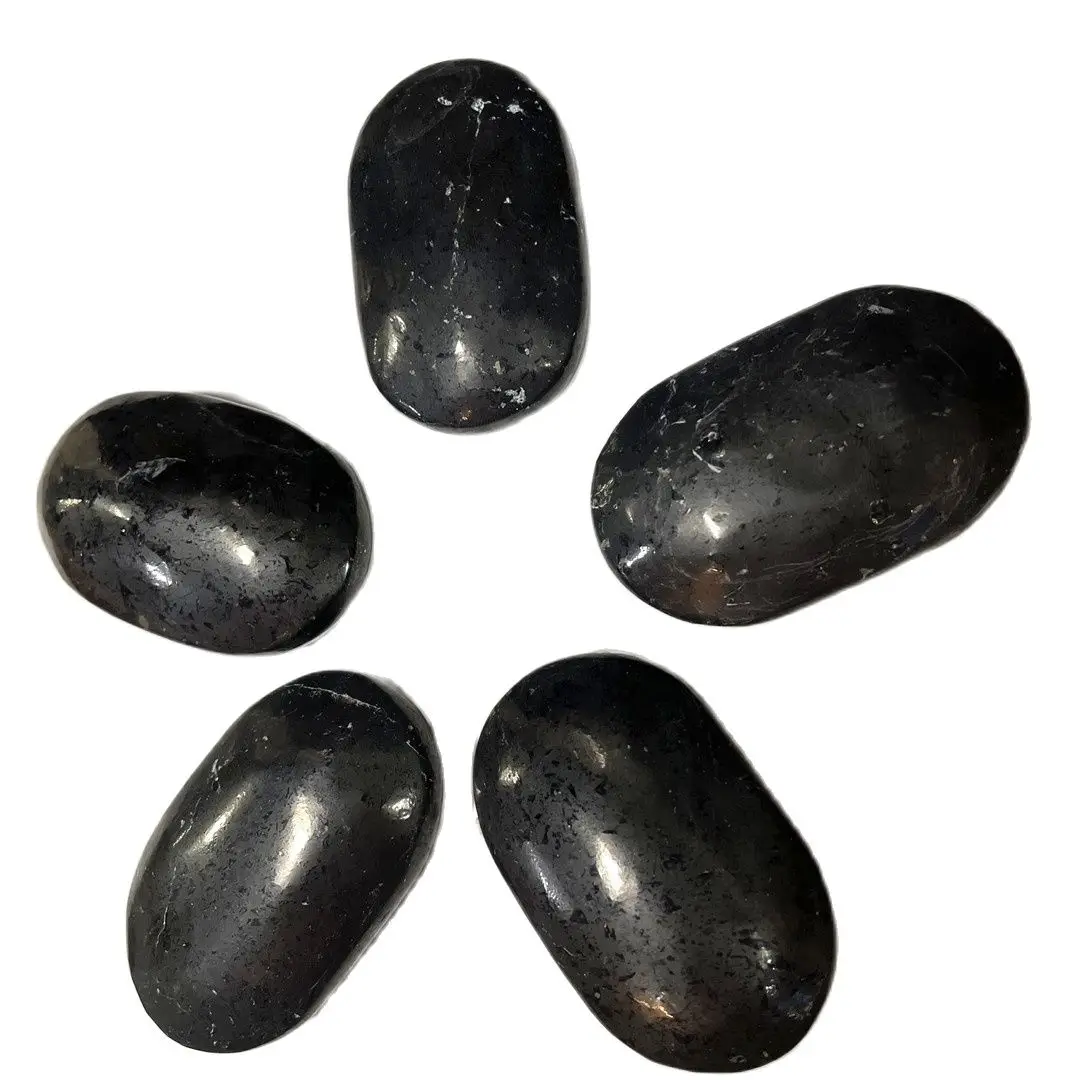 

Natural Black Schungite Quartz Crystal Subgraphite Mineral Rock Polished Palm Stones Energy Gemstones Feng Shui Chakras Ornament