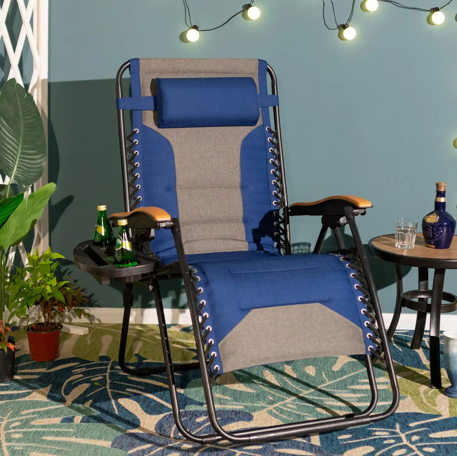 

Oversized Padded Zero Gravity Lounge Chair Adjustable Potable Camping Lawn Chair Heavy Duty Steel Frame with Cup Holder, Blue