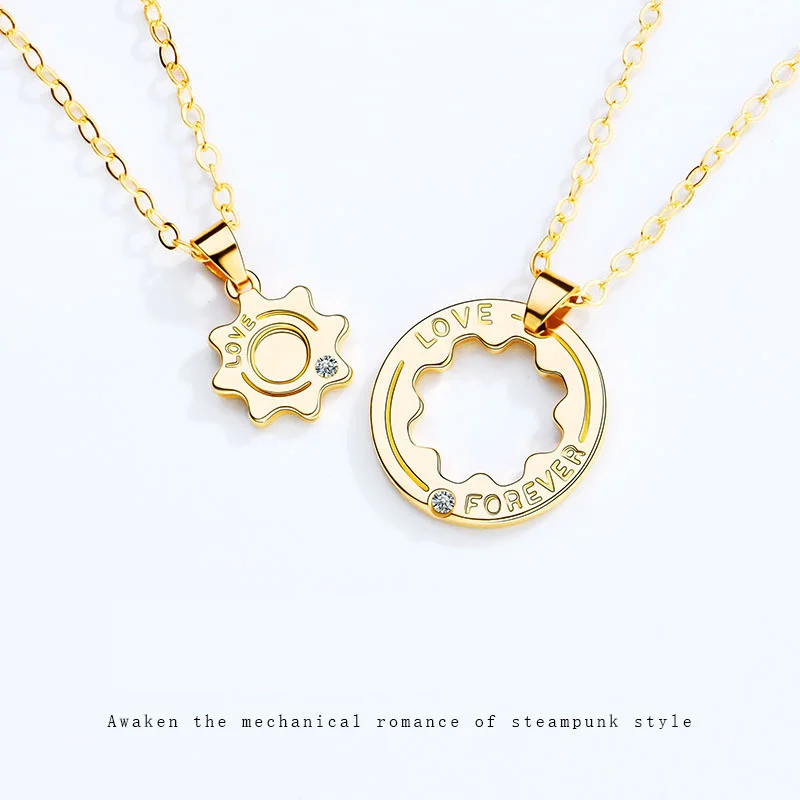 

2Pcs Splice Gear Lovers Pendant Necklace Valentine's Day Jewelry Present Couple Party Gothic Necklaces Rebajas Y Envio Gratis