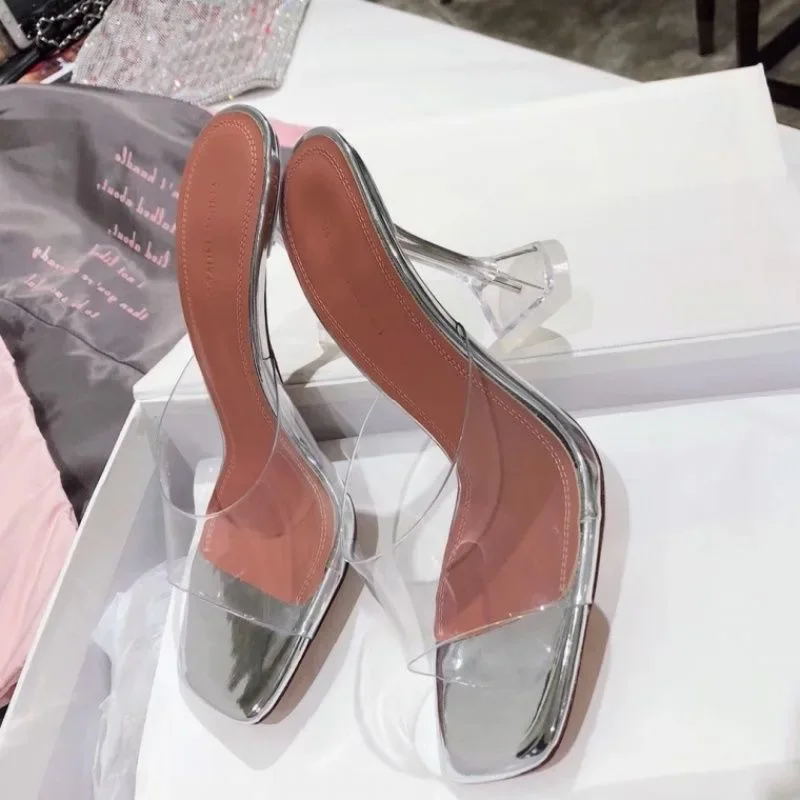 Сандалии женские на высоком каблуке 9 см пикантные босоножки из ПВХ с леопардовым